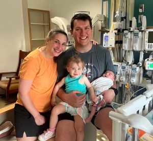 mom, dad, 3 year old big sister to NICU baby - family photo in hospital