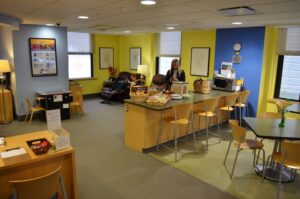 The Family Room, showing seating, kitchenette and a snack counter