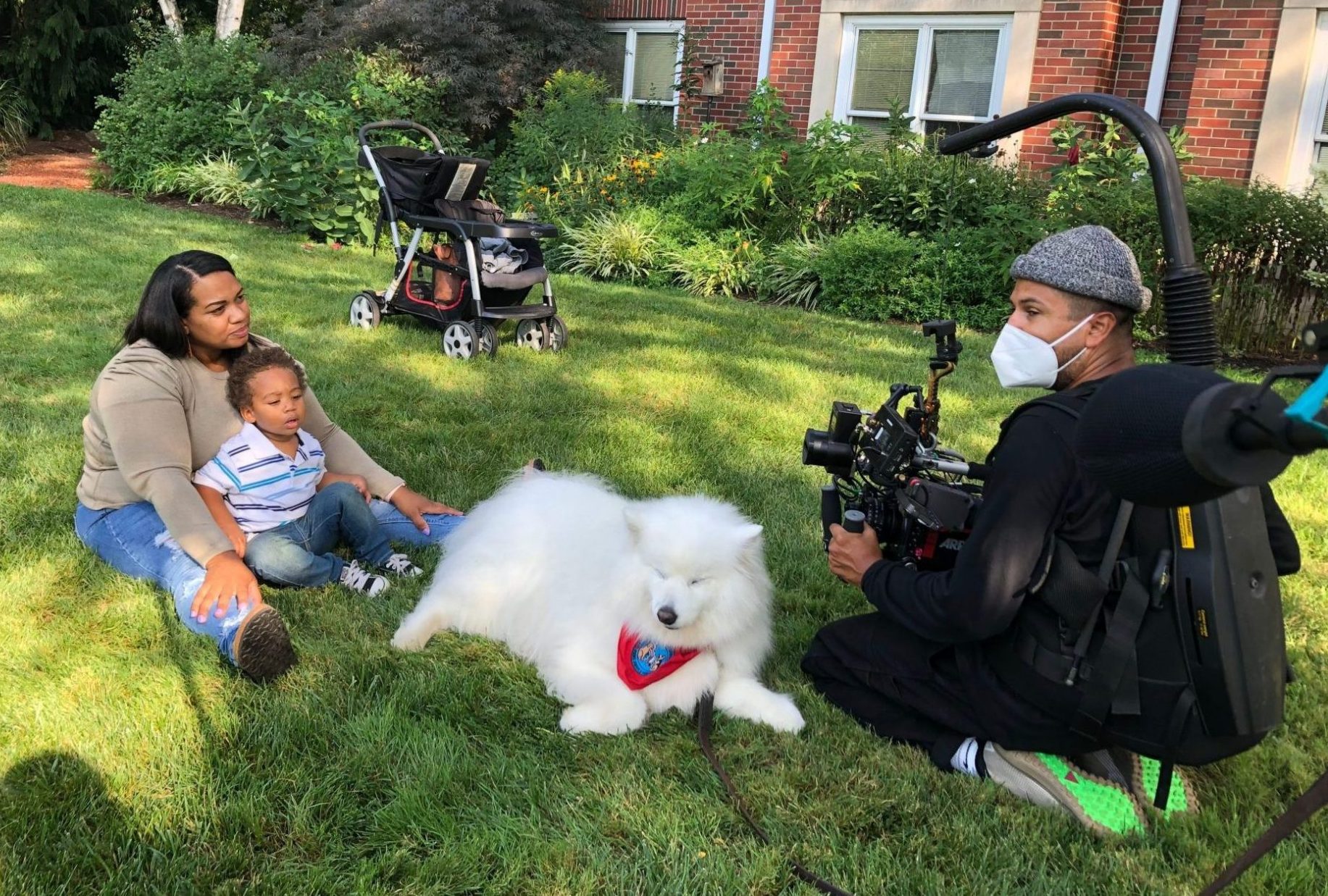 Adelaida, Kaiden and Sochi take a break from filming