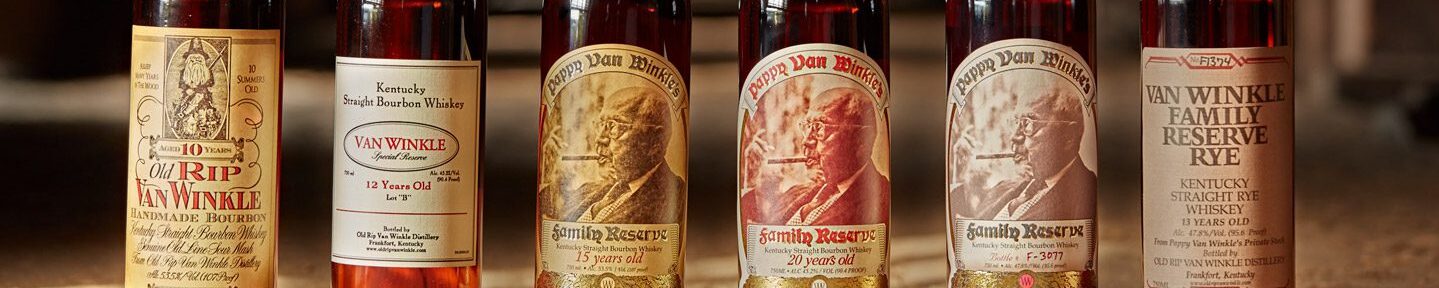 Photo of the six-bottle Pappy Van Winkle bourbon collection
