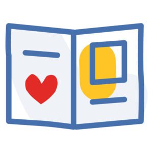 Icon of open book with heart